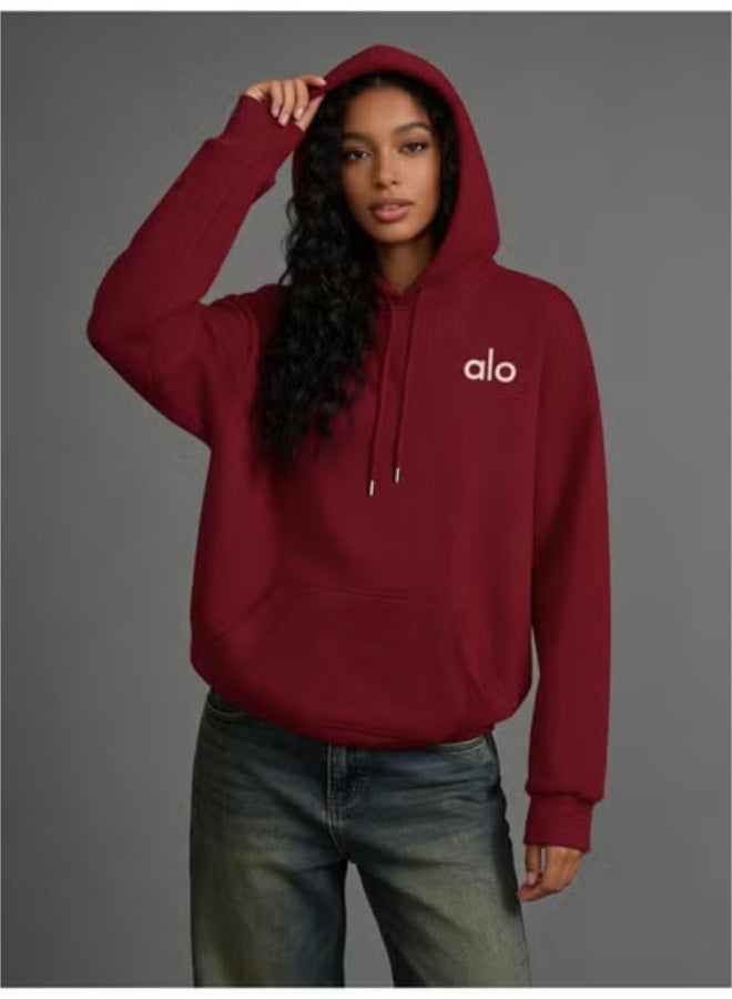 هودي أمريكي قديم للجنسين من ألو - سترة قطنية فضفاضة بغطاء للرأس بلون موحد للملابس الكاجوال والرياضية - Image 3